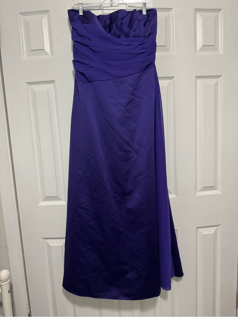 David's Bridal Ruched Satin Strapless A-line Evening Dress